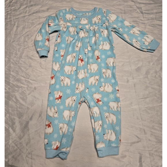Carter's Other - Carters‎ 18 Month Fleece Snap One Piece Polar Bears Blue Open Feet/Legs Baby